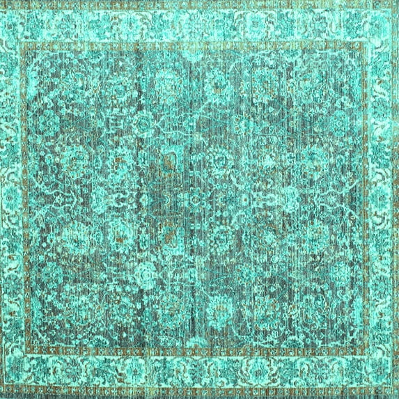 Ahgly Company Indoor Square Persian Turquoise Blue Traditional Area Rugs, 5' Square