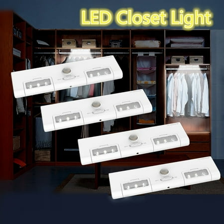 4 Pcs Led Closet Lights 6 Led Motion Sensor Under Cabinet Light