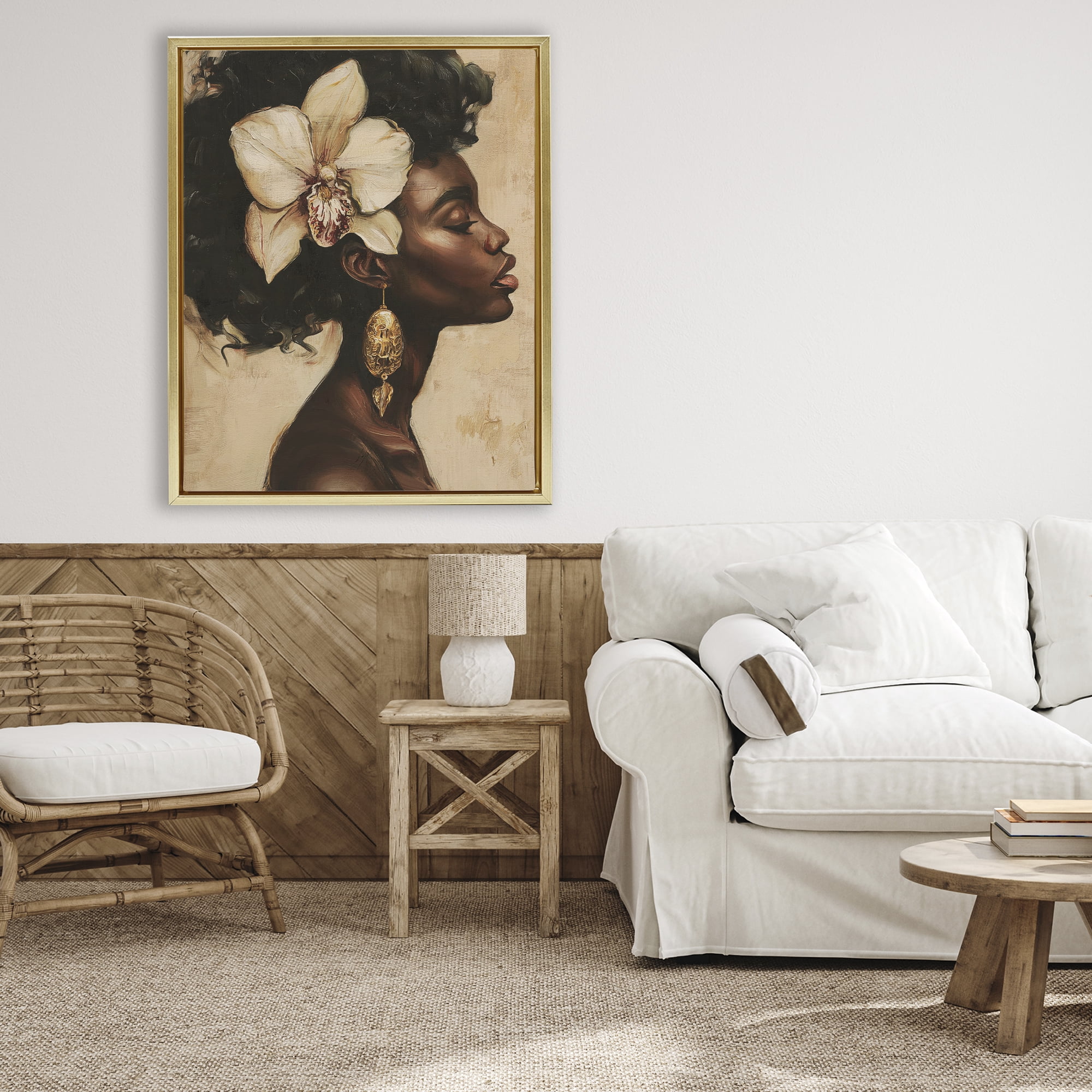 Stupell Industries Orchid Majesty Portrait Gold Framed Floater Canvas Wall Art, design by Svetlana Aleynikova