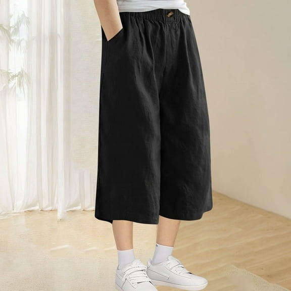 Juslio Girls Pants Fashion Boys Summer Imitation Cotton and Medium Length Elastic Summer Thin Outerwear Medium Length（Black Capris， 4 Years）