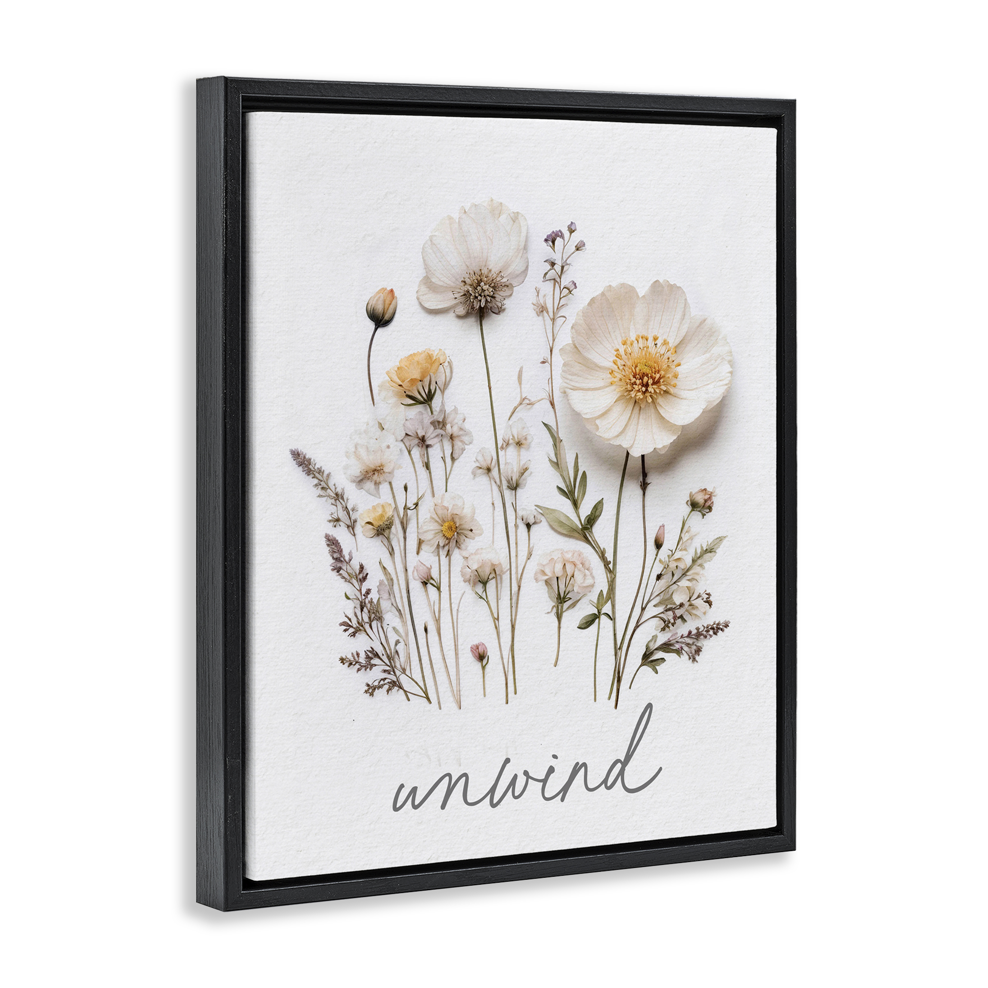 Pressed Flowers Unwind Black Framed Floater Canvas Wall Art, design by Lettered and Lined