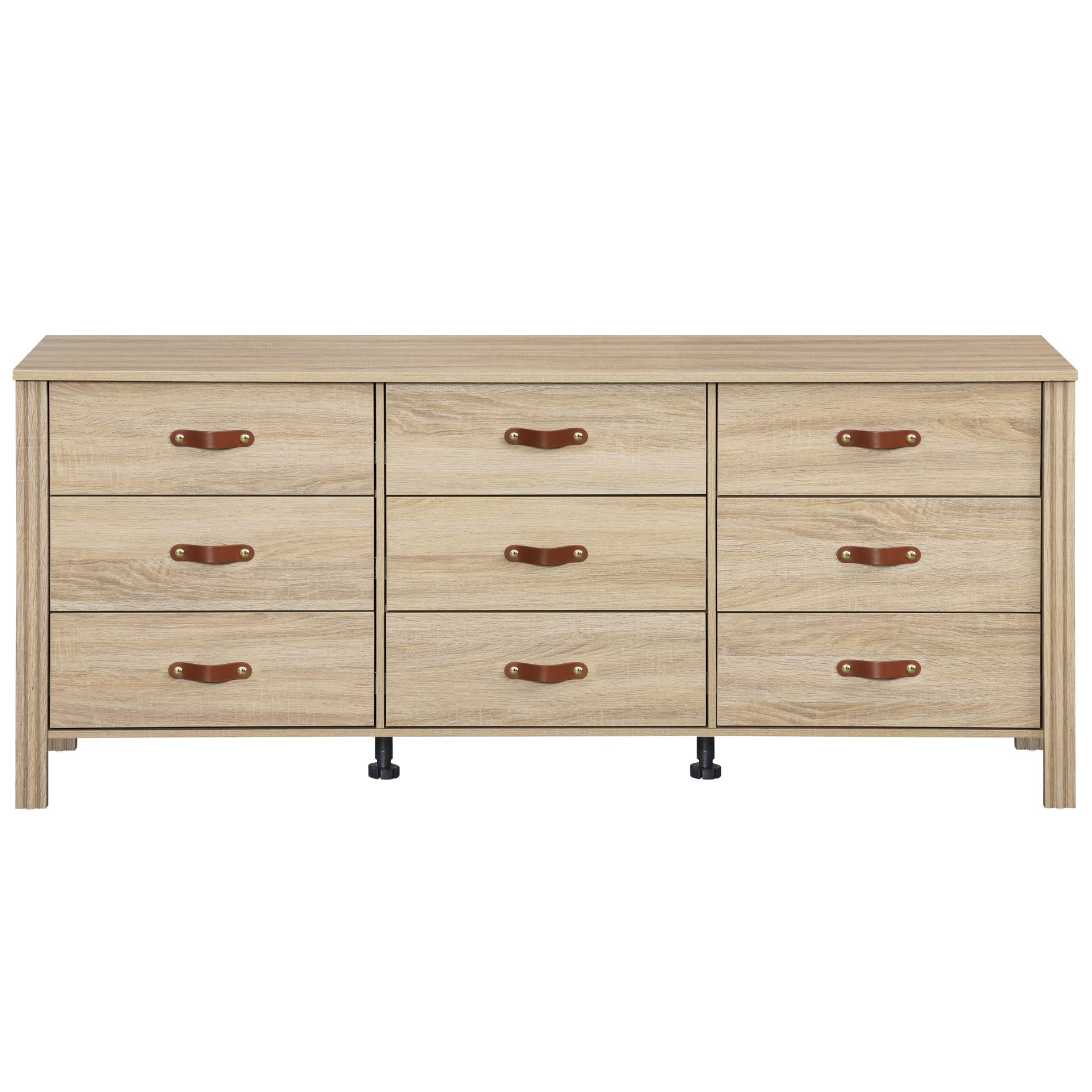Wampat 9 Drawers Dresser for Nursery, Farmhouse Dresser with Wide Chest of Drawers for Living Room, Light Oak, 62 inch