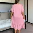 thumbnail image 6 of Gytharion Nightgowns for Women Plus Size Cute Solid Bow V-Neck Sleepdress Loose Comfy Short Sleeve Pullover Sleepwear Flowy Ruffled Hem Long Nightdress, 6 of 6
