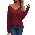 thumbnail image 2 of Long Sleeve Shirt for Women Fall Outfits Dressy Casual Fashion Clothing V Neck Tunic Tops with Button Wine Red S, 2 of 8