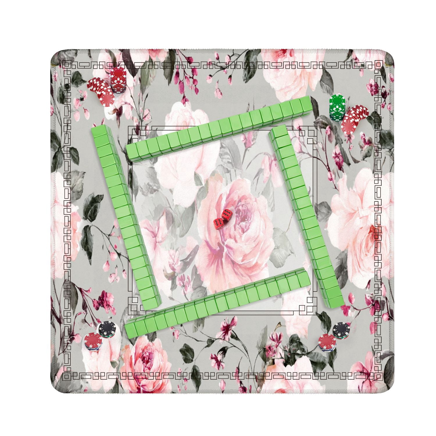 Mahjong Mat 31.5" x 31.5" Seamless spring flowers leaves Hand drawn floral for Non-Slip Noise Reduction American Mahjong Tiles Table Cover for Dominoes Poker Card Board Games Gift