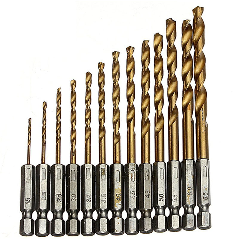 13pcs 1.5-6.5mm High Speed Steel HSS Titanium Coated Drill Bits Shank Sets Tool 