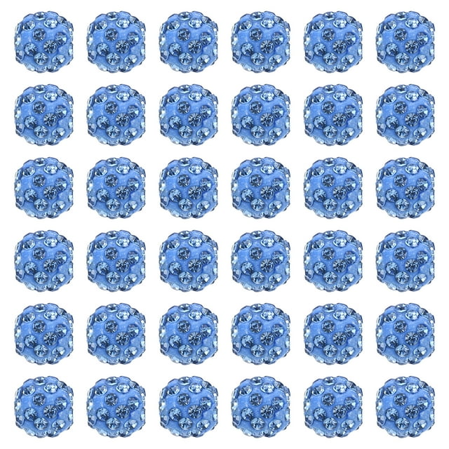 Unique Bargains 10mm Rhinestone Clay Beads, 60 Pack Round Ball Polymer Clay Crystal Charm Beads, Blue