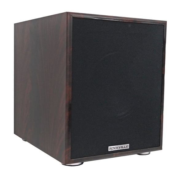 Rockville Rock Shaker 10" Dark Wood Powered Home Theater Subwoofer, 600W Peak/300W RMS, Class D, 20Hz-200Hz
