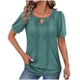thumbnail image 1 of Camisetas Casuales de Manga Corta de las Mujeres con Cuello en V, Cuello Redondo, Color Sólido Blusa Ligera de Poliéster, 1 of 7
