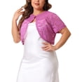thumbnail image 3 of DARING DIVA Plus Size Lace Shrugs Sheer Short Sleeve Bolero Tops 1X Purple, 3 of 6