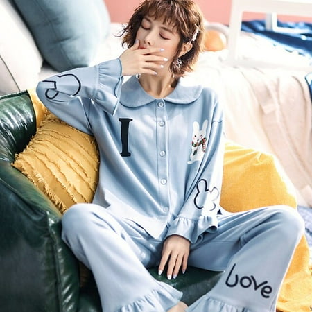 

DanceeMangoo Spring Pajama Set Women Sleepwear Cotton Pyjamas Plus Size XXL Cartoon Lapel Col Claudine Winter Pajamas Loose Version