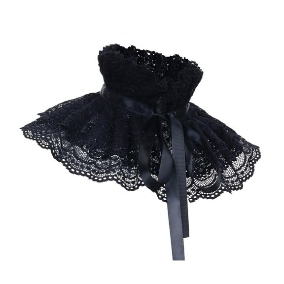 JZROCKER Luxurious Ribbon Ruffle Flower Lace Detachable Faux Collar Vintage Victorian Pleated Shawl Cape for Formal Party Outfit