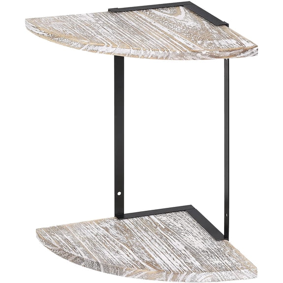 2-Tier Corner Shelf Floating Wall Mount Round End Shelf, White
