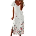 thumbnail image 2 of SMihono Summer Boho Dress pour Femmes Plus Size Mode Femmes Confortable Décontracté Col Rond Manches Courtes Imprimé Fente Dress France, 2 of 8
