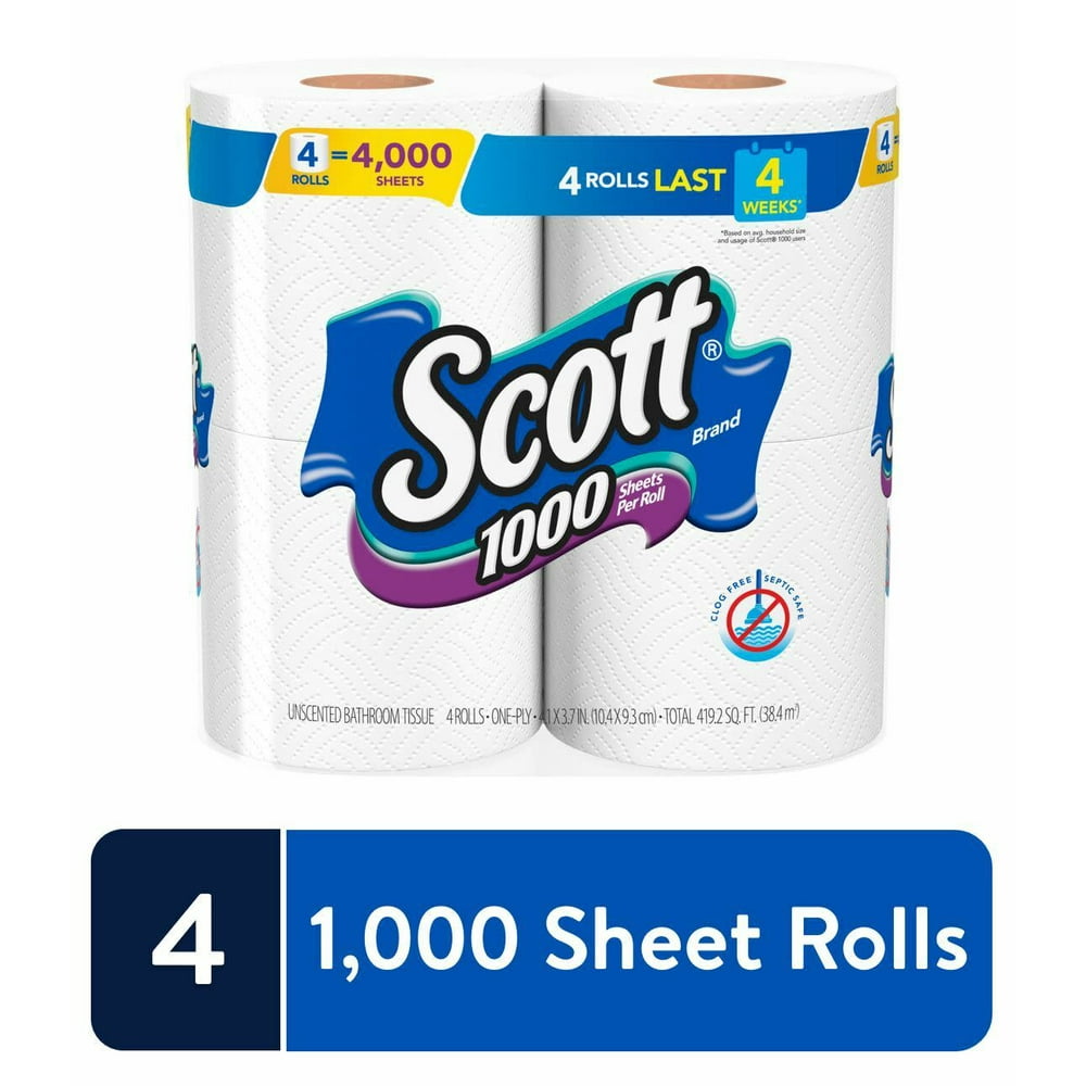 Scott 1000 Sheets per Roll Toilet Paper, 4 Rolls