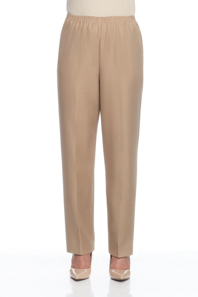 Alfred Dunner Women's Proportioned Pull-On Pants - Short Length, Tan, 8 ...