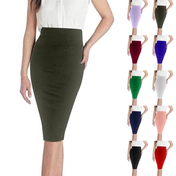 Ladies Fashion Women Solid Color Elastic Waist Drawstring Knee-High Skirt Business Casual Outfits A Line Skirt Casual Senior Front Women's Gifts