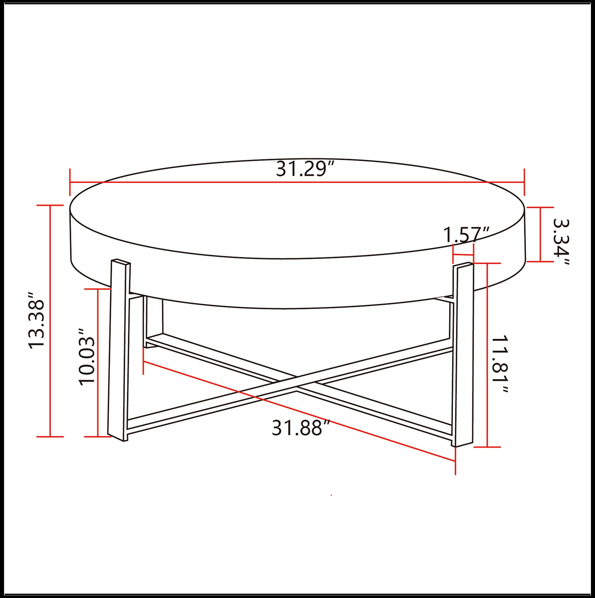 31.29"Modern Retro Splicing Round Coffee Table,Fir Wood Table Top with Gold Cross Legs Base(Same SKU:W757102843)