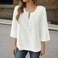 thumbnail image 3 of 3/4 Length Sleeve Womens Tops Spring Summer Casual Cotton Linen Lightweight Loose V Neck Boho T Shirts Blouse, 3 of 6