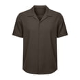 thumbnail image 5 of Men's Short Sleeve Shirt With Collar Casual Loose Fit Breathable Business Top 95% Cotton 5% Spandex Solid Color Daily Home | Zenithor,Brown 2XL, 5 of 9