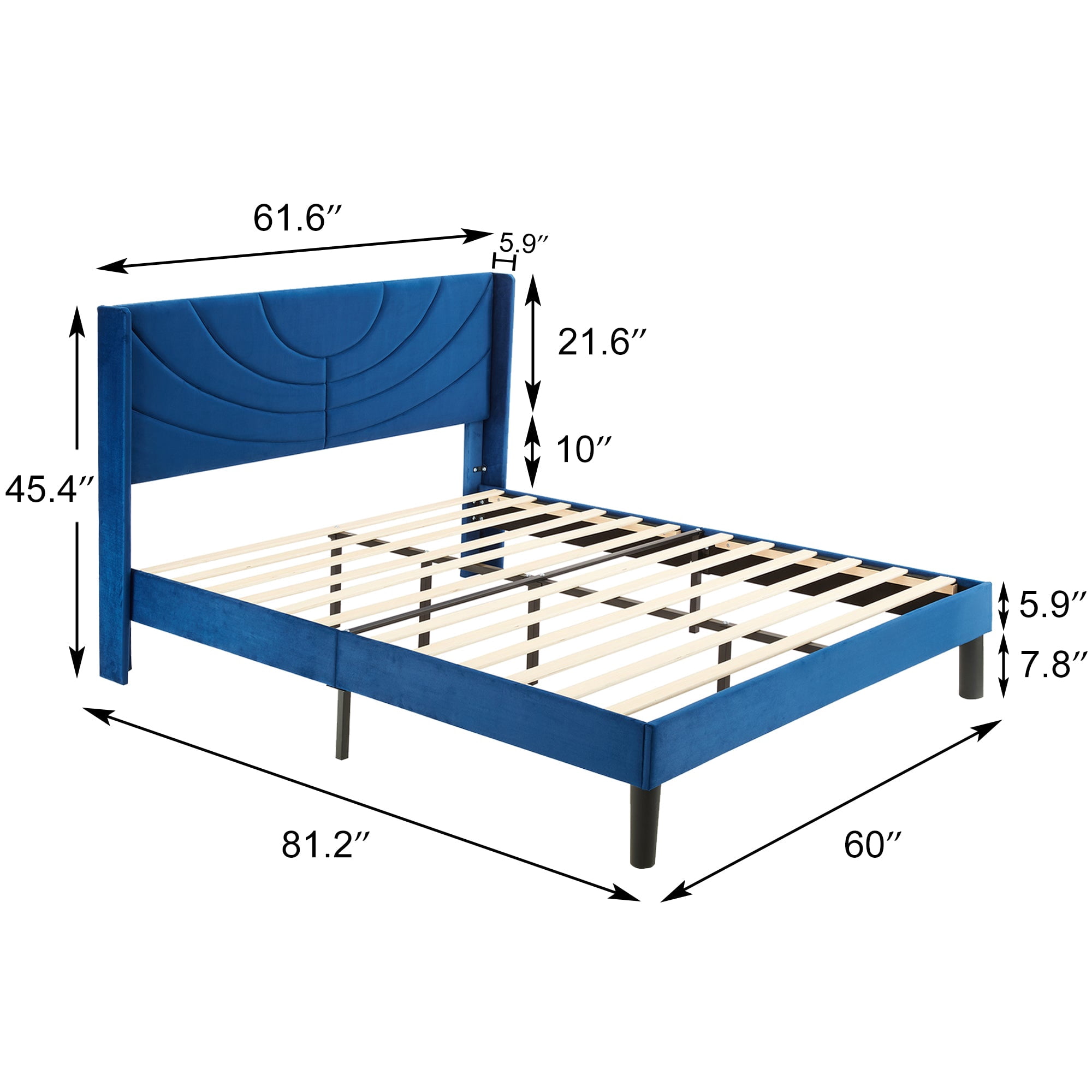 Javlergo Queen Bed Frame, Upholstered Platform Bed Frame with Headboard and Strong Wooden Slats, Non-Slip and Noise-Free,No Box Spring Needed, Easy Assembly, Queen Size Bed Frame, Dark Blue