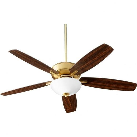 70525-80-Quorum Lighting-Breeze - 52 Inch 5 Blade Ceiling Fan with Bowl Light Kit-Aged Brass Finish-Dark Oak/Walnut Blade Color