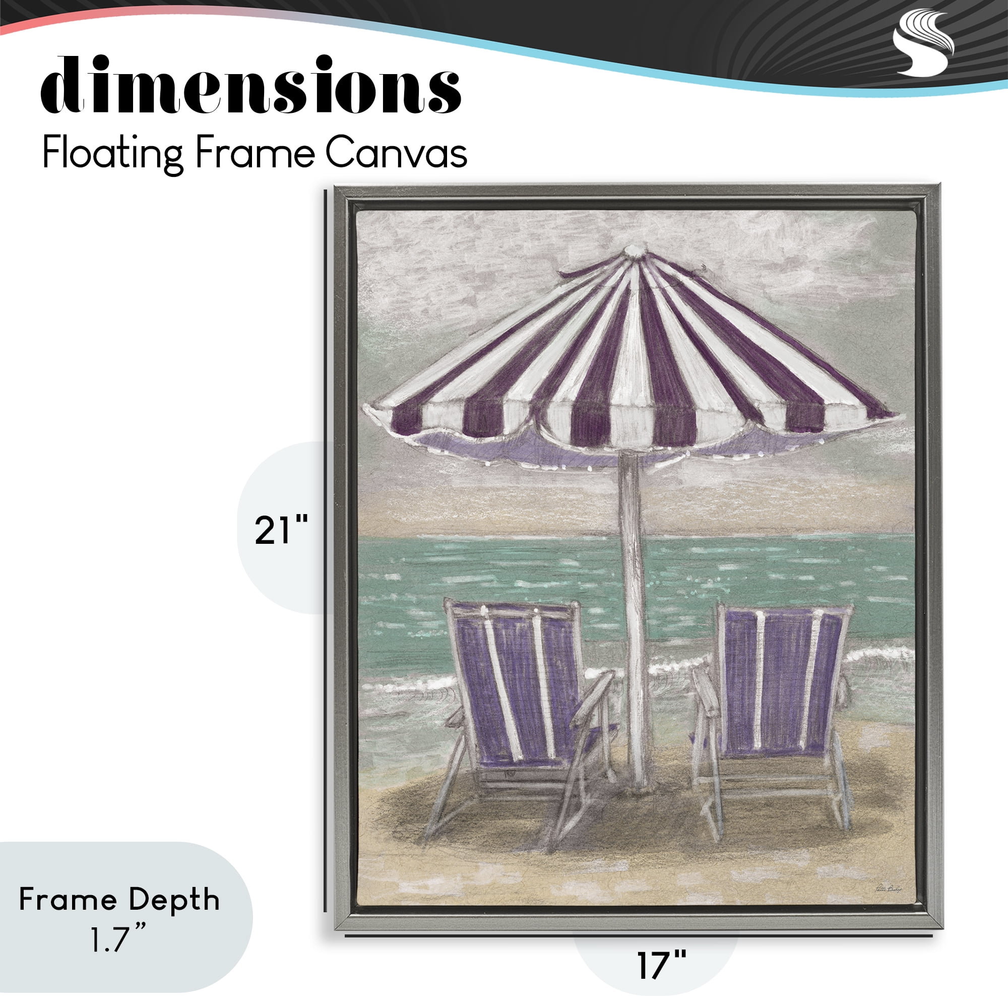 Stupell Industries Umbrella & Chairs on Beach Gray Framed Floater Canvas Wall Art, design by Patti Bishop