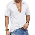 thumbnail image 2 of Miluxas Men's Open Collar Deep V-Neck Casual Shirt - Textured Short Sleeve Top, Breathable Lightweight Tee for Summer Daily Wear, Weekend Outings & Casual Occasions White XL(XL), 2 of 9