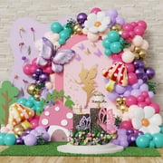 KINNO Spring Fairy Balloon Garland Arch Kit, 159pcs Pink Purple Rainbow Balloons with Daisy Butterfly Mushroom Foil Balloon