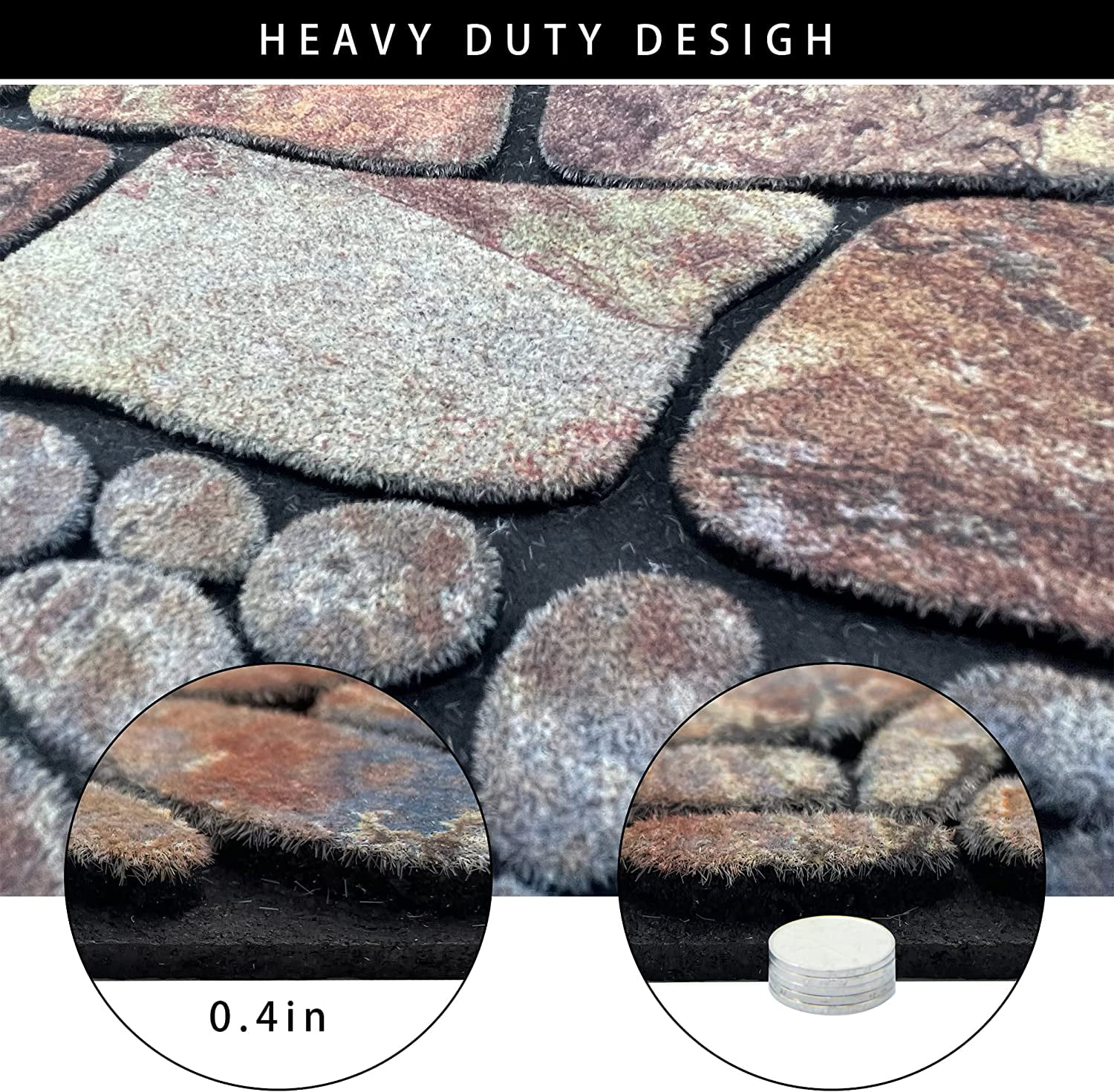 Decorative Doormat Outdoor Rubber Mat for Front Door Entrance Mat Indoor 2x3 Rug for Front Door Entry Non Slip Mat Outside Doormat Half Round (Cobble)
