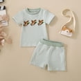 thumbnail image 2 of CAICJ98 Baby Toddler Boy Summer Clothes Mallard Duck Embroidery Stripe Short Sleeve T-Shirts Shorts Sets Infant Outfits (Light Green,18-24 Months), 2 of 7