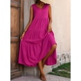 thumbnail image 3 of Womens Summer Dresses Sleeveless Maxi Dress V-Neck Casual Flowy Tiered Sundresses Rose Red L, 3 of 5