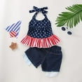 thumbnail image 7 of Sopiago Toddler Baby Girl Fourth of July Outfits Halter Star Top + Ripped Hole Denim Shorts Kids 4th of July Toddler Girl Clothes Set Dark Blue,18-24 Months, 7 of 7