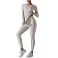 thumbnail image 2 of QSXADF Women's High Waist Long Sleeve Yoga Set Solid High Waist Long Sleeve Tight Yoga Set Top And Pants Gym Activewear Women Fall Winter Outfits, 2 of 5