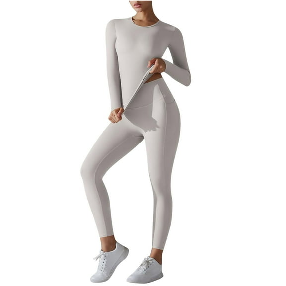 Chbgutlmr Workout Sets for Women 2 Piece Long Sleeve Top Yoga Leggings Athletic Sweatsuit Gym Outfits