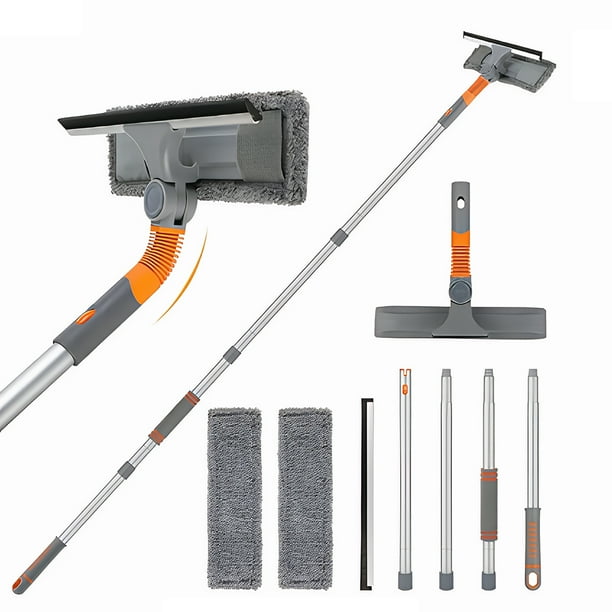 Cateissary Limpiador de ventanas profesional 2 en 1 con varilla extensible de aleación de aluminio, flexible y profesional. Suministros de limpieza para el hogar