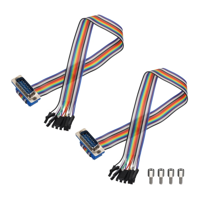 Unique Bargains 2 Pcs IDC Rainbow Wire Flat Ribbon Cable DP15 Male to 15P Female 11.8 Inch Length 2.54mm Pitch