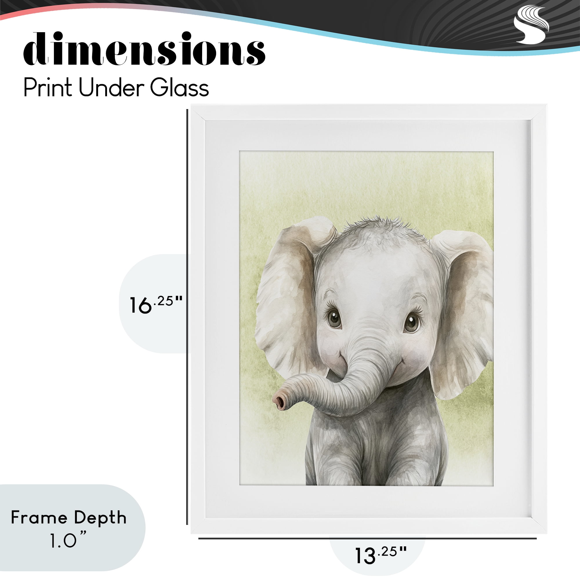 Stupell Industries Jungle Friends Baby Elephant White Framed Print Under Glass, design by Christine Simpson Art