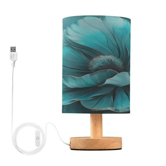 Teal Flower Bedside Table Lamp Desk Warm Lights with USB Charging Port Cylinder LED Lamps for Bedroom Living Room Office