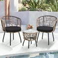 thumbnail image 5 of LOGYAT Boho 3 Piece Bistro Set, Modern Outdoor Wicker Patio Furniture, Two Chairs and a Tempered Glass Top Table, Natural Rattan， Black Cushion, 5 of 6