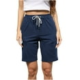 thumbnail image 2 of FAKKDUK Women's Sweat Shorts 5" 12" Drawstring Elastic Waist Cute Running Shorts Summer Casual Shorts for 2023 Womens Gym Short Pants Loose Fit, XL&Dark Blue 1, 2 of 8