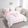 thumbnail image 2 of Castle Fairy Bow Print Letter P Bedding Comforter Set 7 Pieces for Girls,Princess Initial Bowknot Full Bedding Set,Pink Reversible, 2 of 7