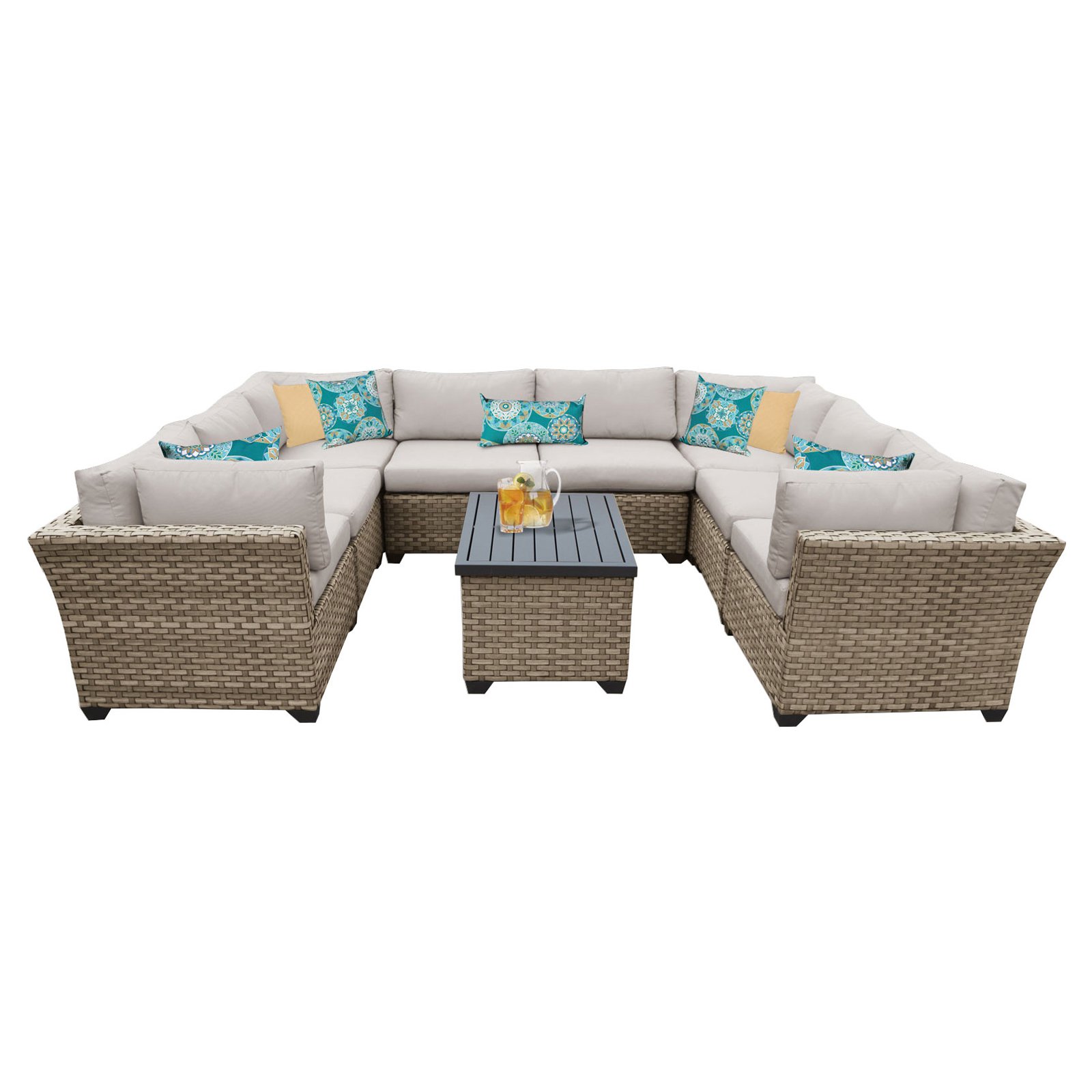 TK Classics Monterey Wicker 9 Piece Patio Conversation Set with Coffee Table and 2 Sets of Cushion Covers - image 2 of 5