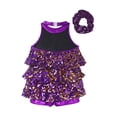 thumbnail image 4 of Haitryli Kids Girls Sequin Ballroom Modern Jazz Latin Ballet Dance Dress Leotard with Hair Scrunchie Dancewear Purple-A 8, 4 of 5