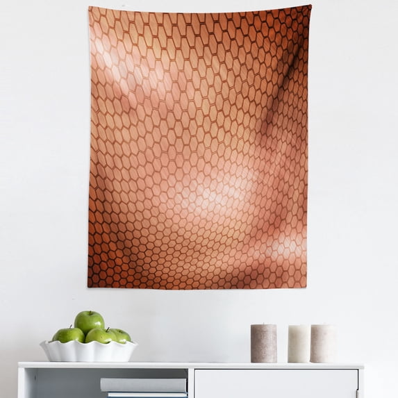 Abstract Tapestry, Hexagonal Comb Mesh Pattern with Abstract Wave Motion Effect Geometric Image Print, Fabric Wall Hanging Decor for Bedroom Living Room Dorm, 5 Sizes, Pale Rust, by Ambesonne