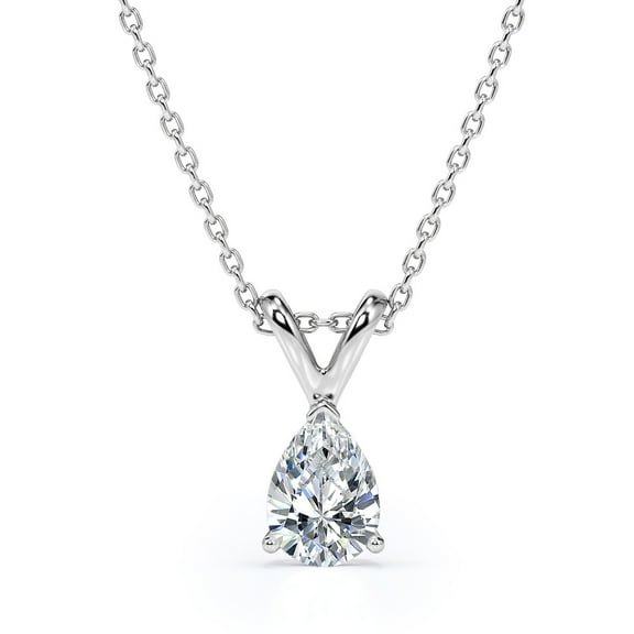 JeenMata Captivating 1 Carat Teardrop Moissanite Pendant Necklace In 18K White Gold Plating Over Silver
