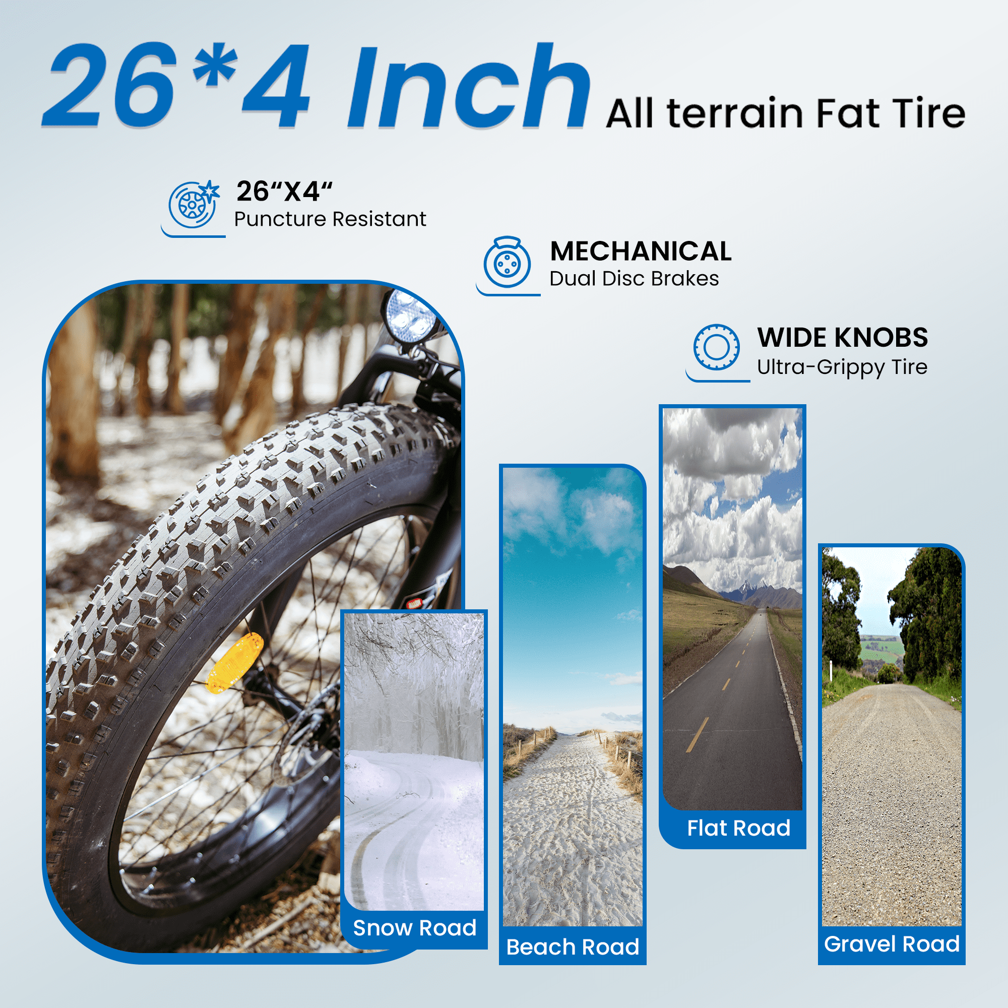 SUNTIBYE EB26 Electric Bike 26" Fat Tire Ebike for Adults, 65miles / 28mph Peak 1500W E-mountain Bicycle,48V 15Ah UL2849, Blue