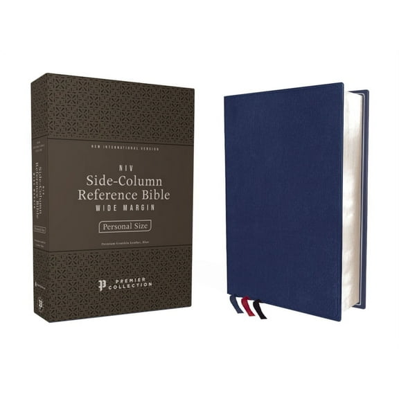 Niv, Side-Column Reference Bible (Deep Study at a Portable Size), Personal Size, Premium Goatskin Leather, Blue, Premier, (Hardcover)