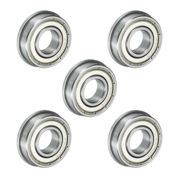 F6001ZZ Flanged Ball Bearing 12x28x8mm Double Shielded Chrome Steel Flange Bearings, 5 Packs