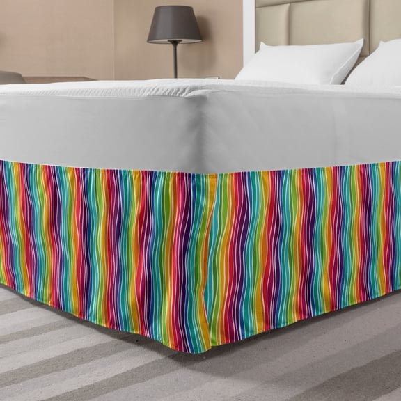 Ambesonne Multi-color Wrap Around Gathered Microfiber Bed Skirt, King